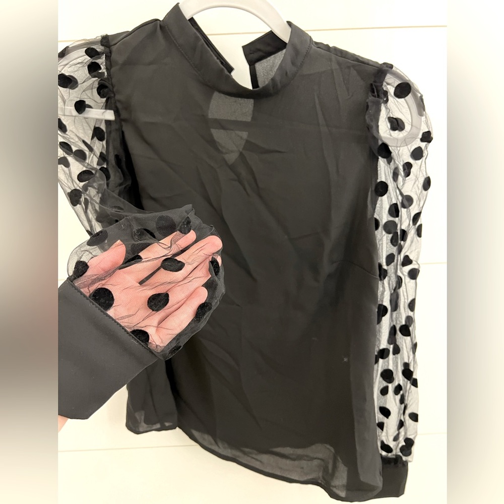 SHEIN Black Mesh Sleeve Blouse
